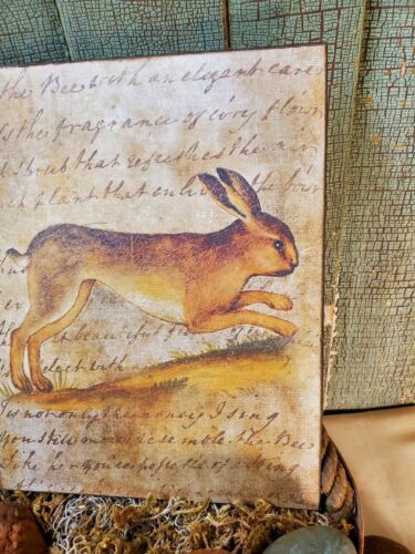 VINTAGE VICTORIAN PRIMITIVE STYLE EASTER BROWN LEAPING BUNNY RABBIT SPRING SIGN - Picture 2 of 5
