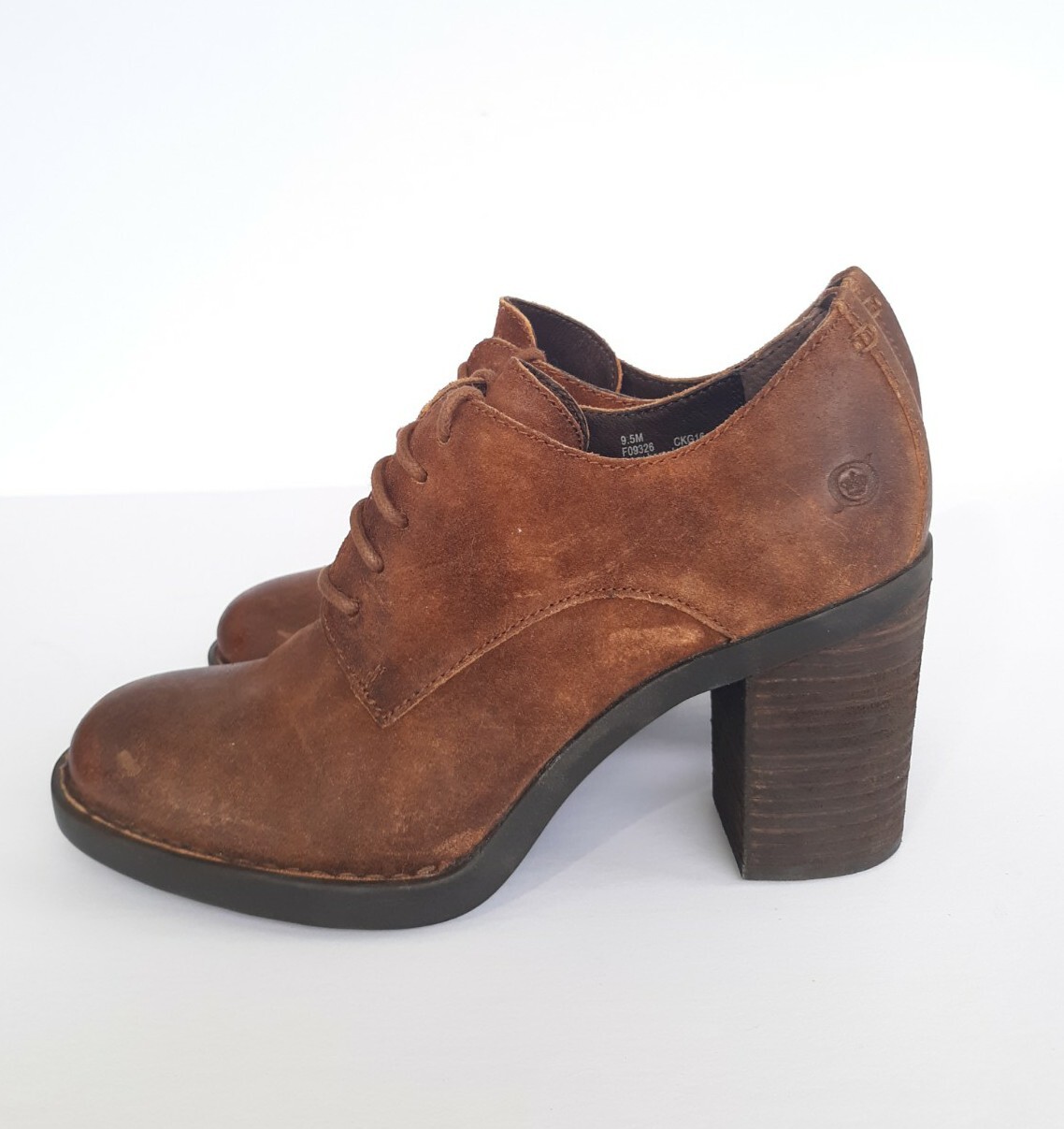 Born Fina Leather Lace Up Boot Brown Block Heel Size … Gem