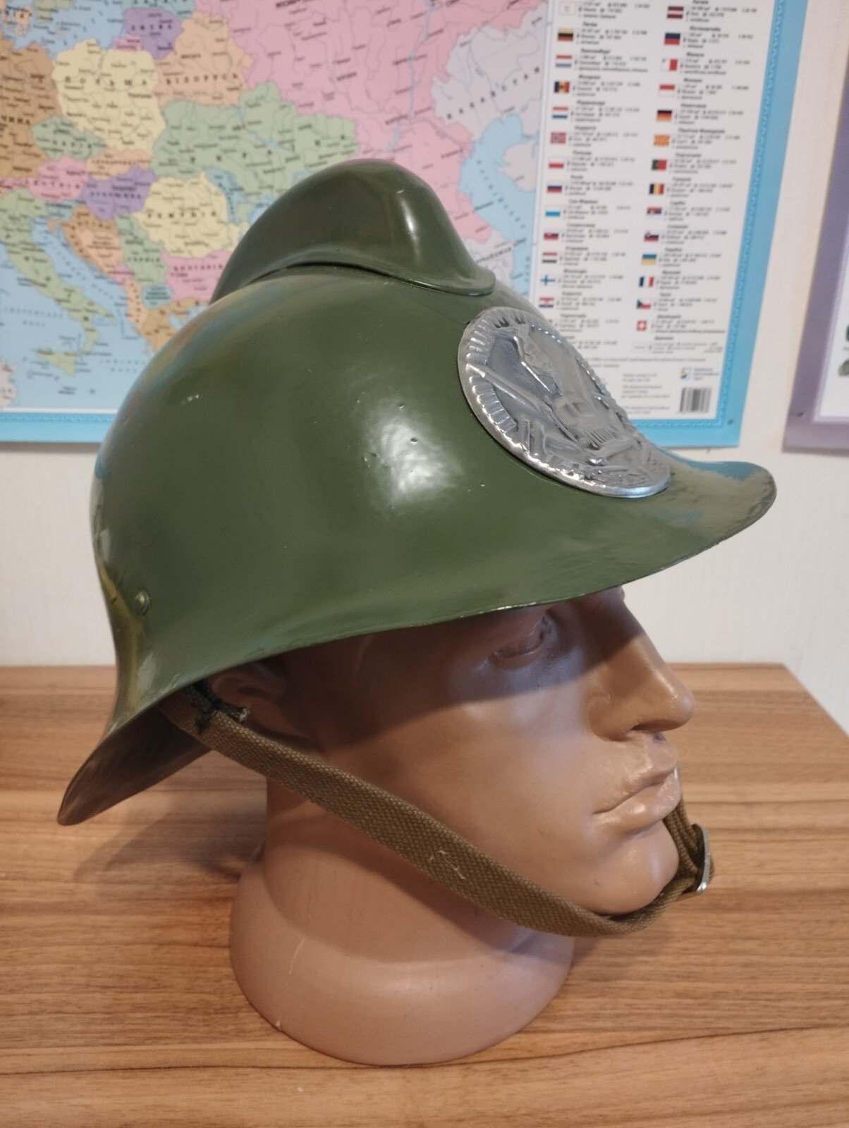 Vintage Soviet steel firefighter helmet KP-55, mid XX century, USSR — image 2