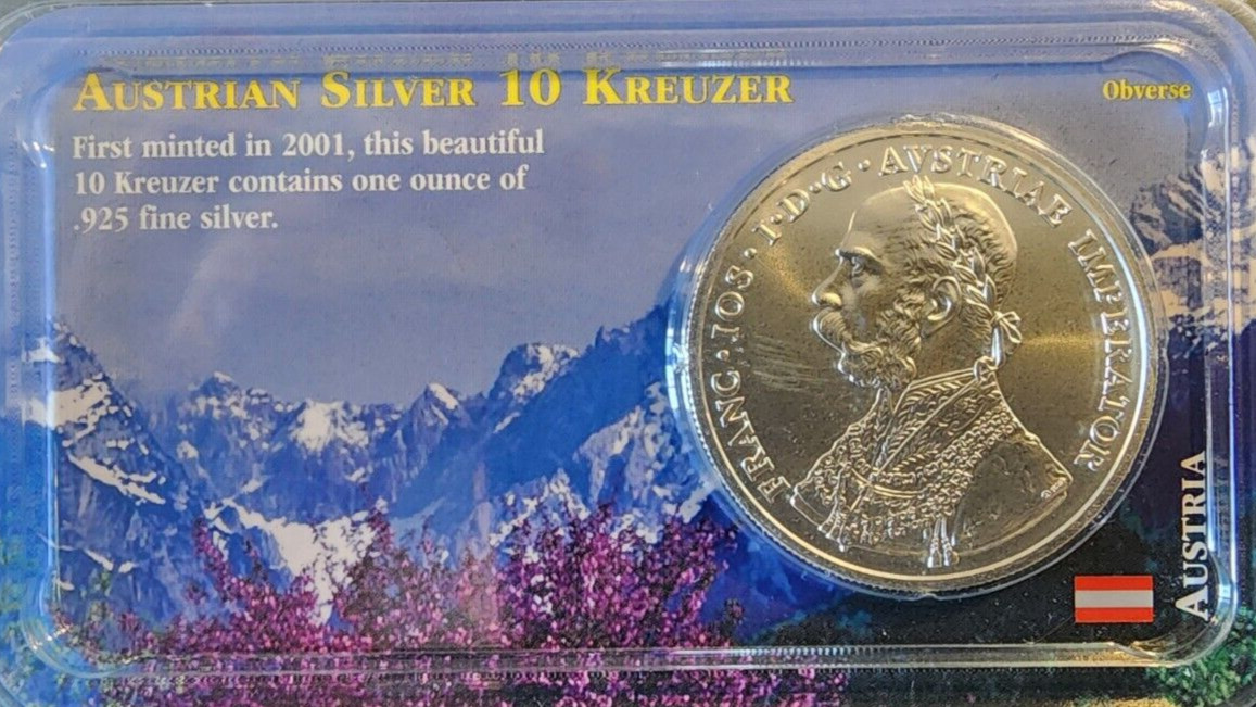 2001 Austria 10 Kreuzer Silver 1 oz Coin Emperor Francis Joseph I Sealed BU Unc