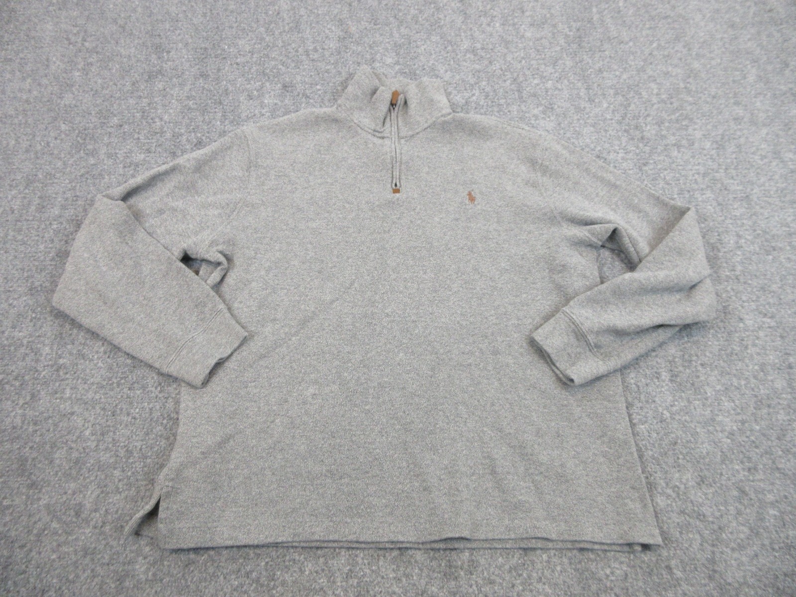 Polo Ralph Lauren maglione uomo grande grigio pony logo zip cotone felpa preppy