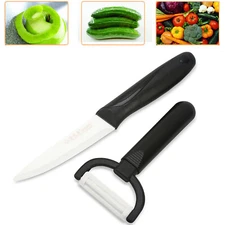 2pcs Sharp Ceramic Kitchen Knife Set 4" White Blade with Cover + Peeler Cutlery
