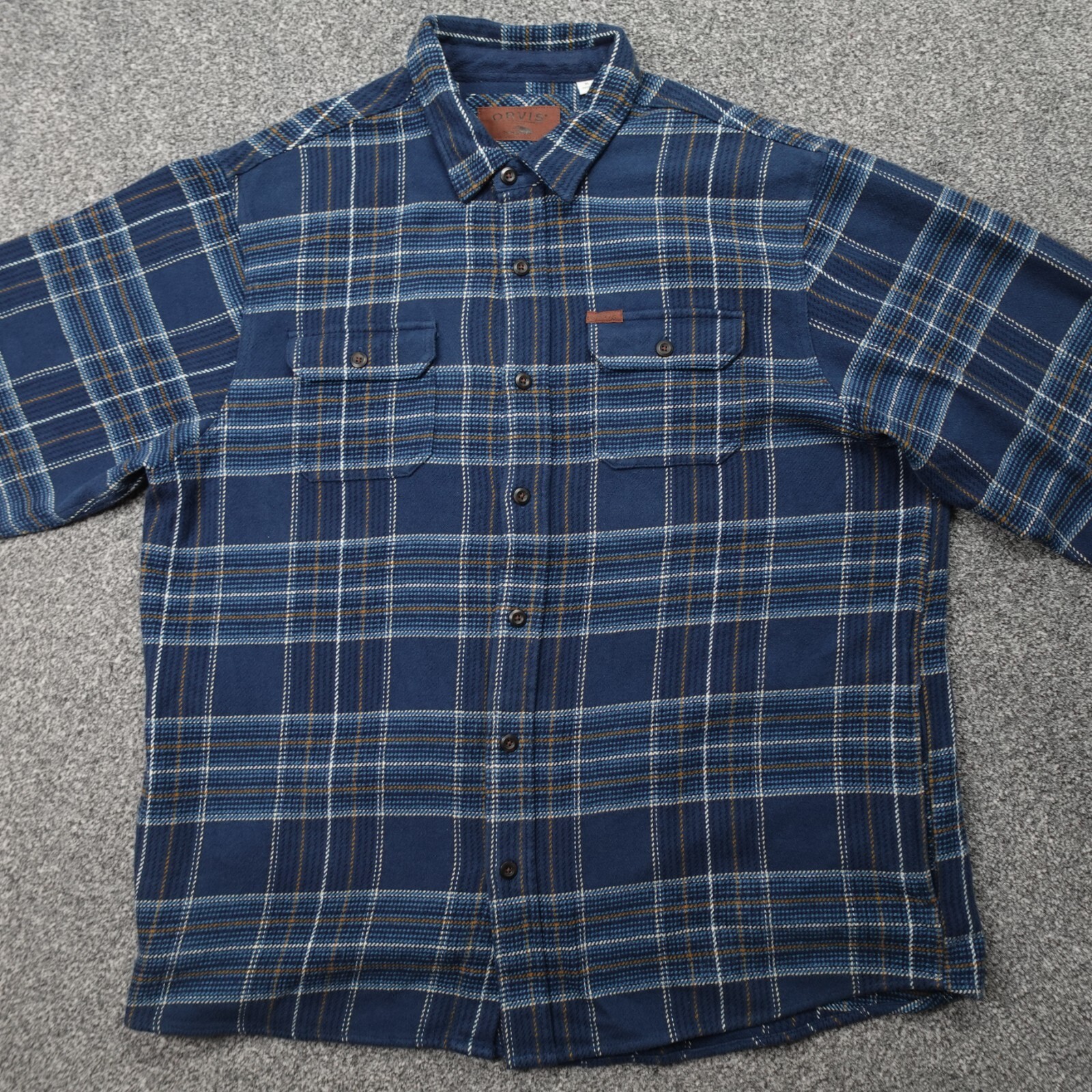 Orvis Shirt Mens Size XL Blue Check Heavyweight Lumberjack Pockets Outdoors