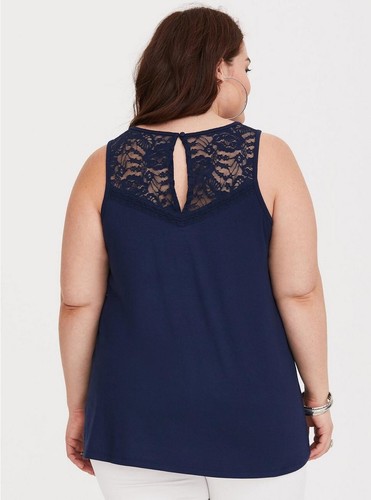 NEW Torrid Size 0X Blue Super Soft Crew Neck Lace Yoke Swing Tank - Picture 3 of 4