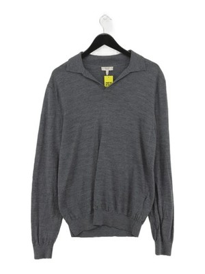 Reiss Herren Pullover XL Grau 100% Wolle Kragenpullover