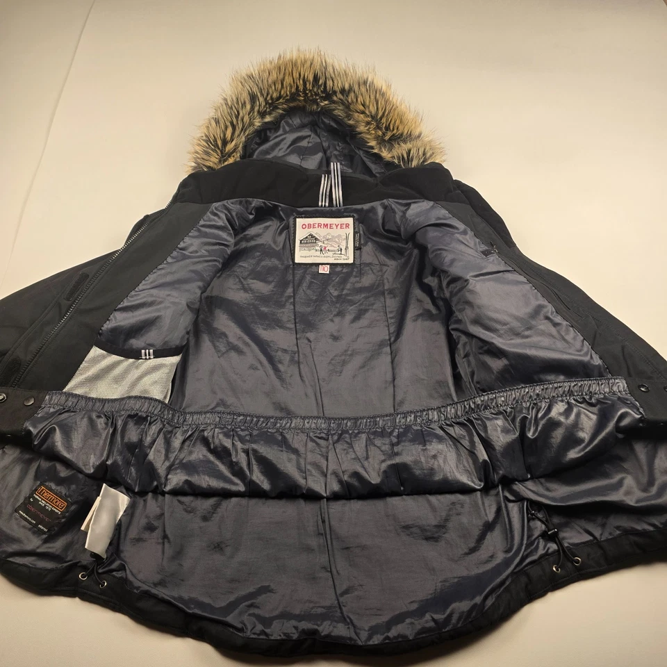 Jaqueta de esqui Obermeyer feminina 10 preta Toscana isolamento térmico capuz de pele sintética - Imagem 3 de 4