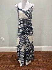 LOFT Striped White Navy Sleeveless Maxi Dress V-Neck Chiffon Lightweight XS