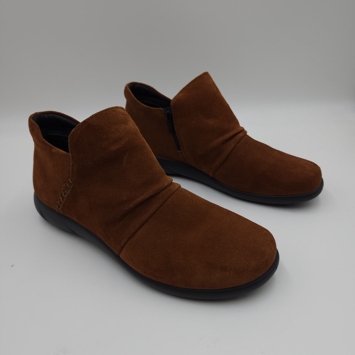 Hotter Womens Marly Ankle Boots Brown Tan Suede Comfort Flat Zip