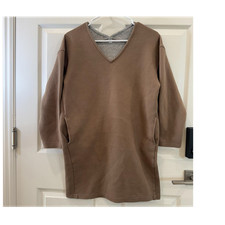 Uniqlo Women V-neck sweatshirt dress 3/4 sleeves Gray lining Cotton  Pockets XS