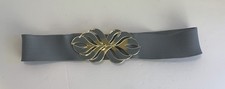 Vintage 80's Leaf Enamel Buckle Grey 2" Elastic Stretch Waist Belt Women 28  