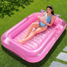 Inflatable Tanning Pool Lounger Float, 70" x 46" Pool Floats Adult with Pillo...