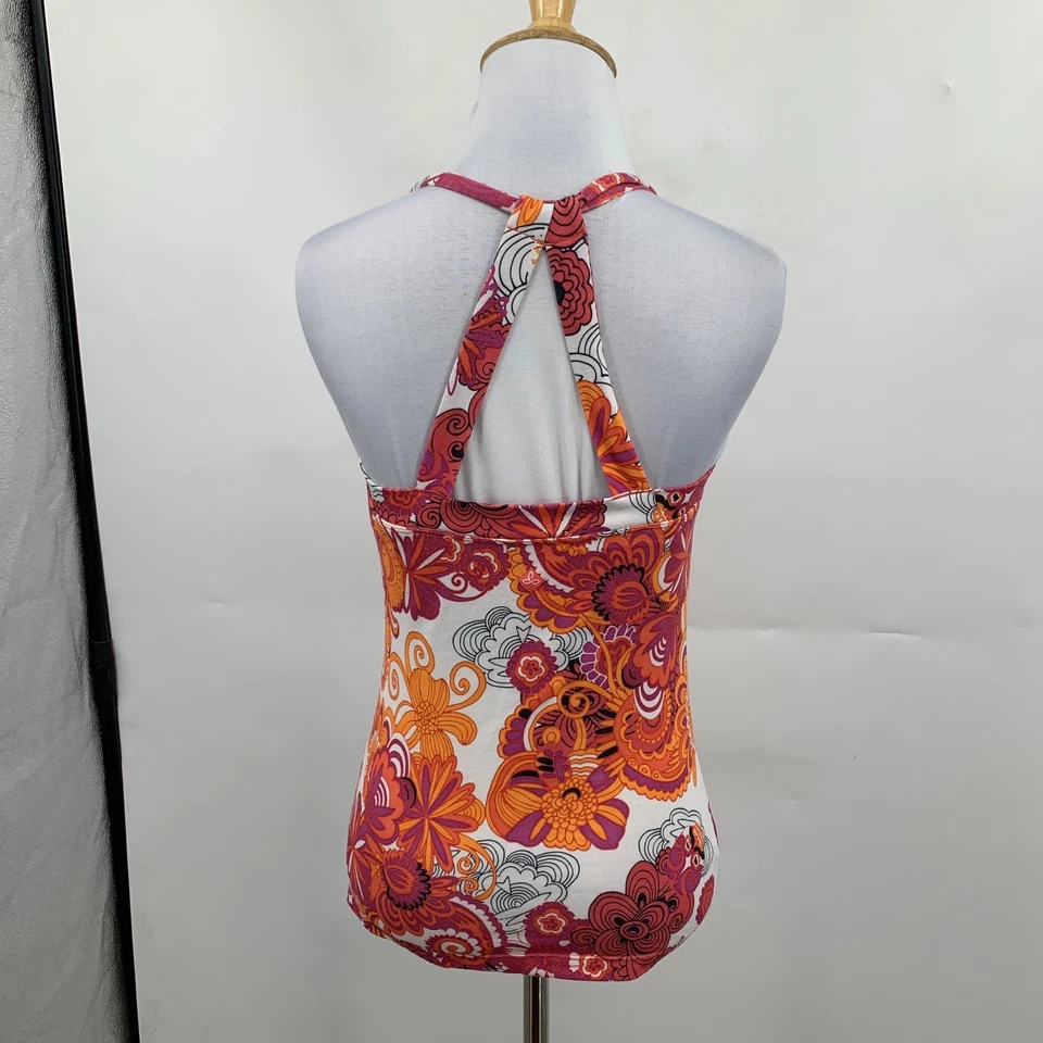 Prana Tank Top Womens S Small Multi Floral Halter Neck Cutout Straps Shelf Bra - Image 4 of 4
