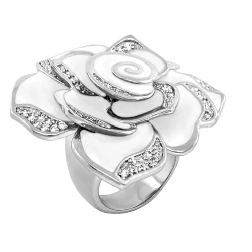 LAUREN G ADAMS RING RHODIUM PLATED WHITE ENAMEL 6.75 ( TAG SIZE 7 ) NWT $ 195
