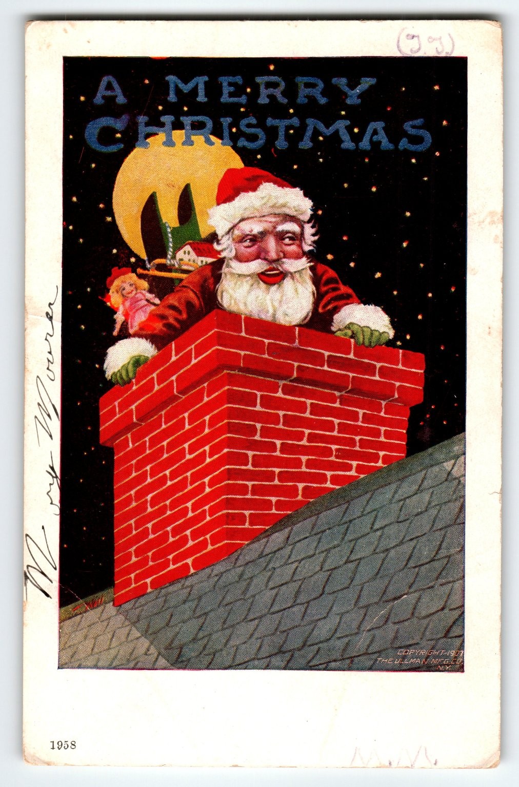 Vintage 1907 Santa Claus Moon Stars Christmas Postcard by Ullman Mfg Co