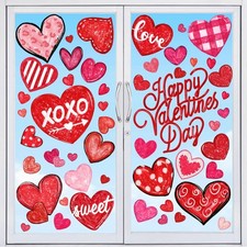 DIYDEC 6 Sheets Valentines Window Cling Double-Sided Pink Red Love Heart