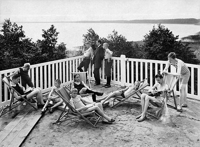 Germany Wandlitz boys relaxing at a country hostel Wandlitzsee 1915 Old Photo 2