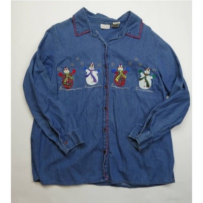 WHITE STAG snowman embroidered button down shirt, size16W