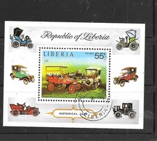 LIBERIA #C199 1973 ANTIQUE CARS CTO USED XF OLD SOUVENIR SHEET PICTORIAL STAMP