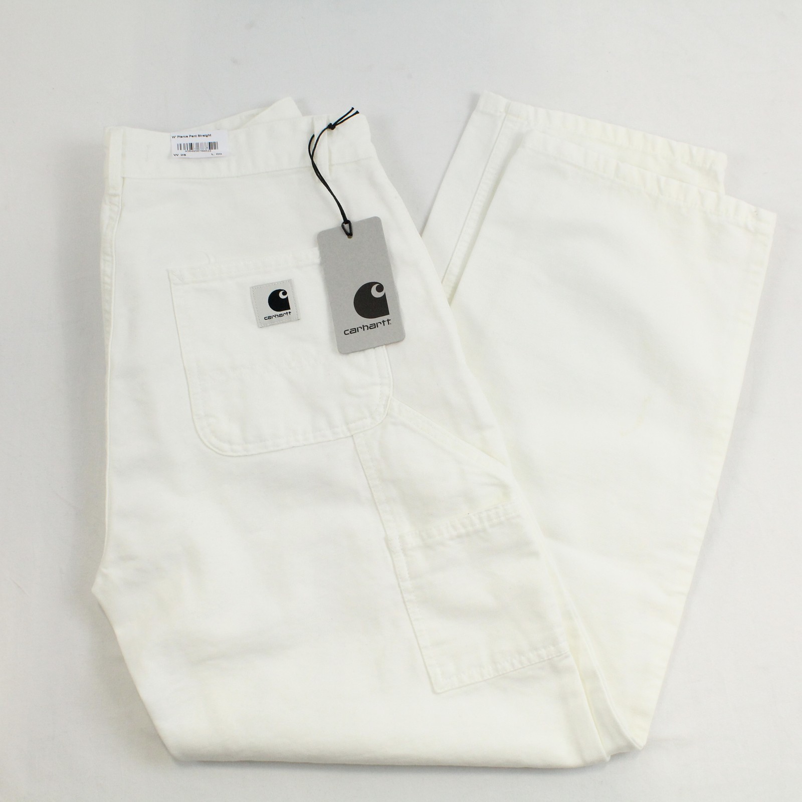 Carhartt WIP Pierce Straight Leg Cotton Wax Rinsed Trousers in White Women's 28