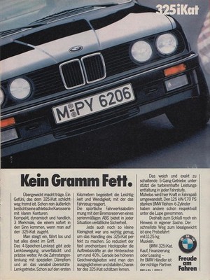 BMW 325i (E30) - Reklame Werbeanzeige Original-Werbung 1987 (3)