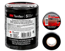5 Rolls 3/4 in x 60 ft Temflex 1700 Vinyl Electrical Tape Black Indoor Outdoor