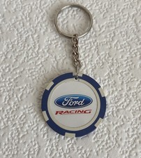 Vintage Keychain FORD RACING Key Ring Poker Chip Shaped Fob 2 Sided Graphics