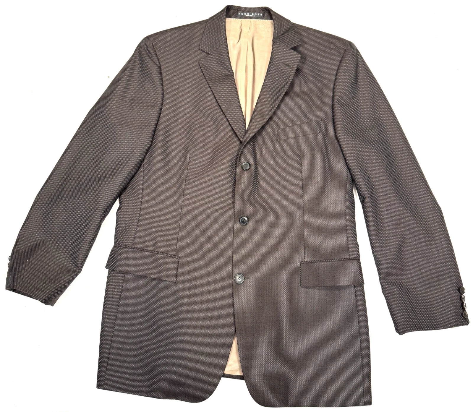 Hugo Boss Blazer Jacket Men Size 44L Brown Wool Notch Lapel Classic Three Button
