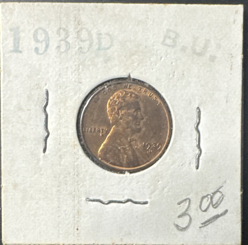 1939 D Lincoln Wheat Cent Penny Red- BU  Actual Coin Pictured