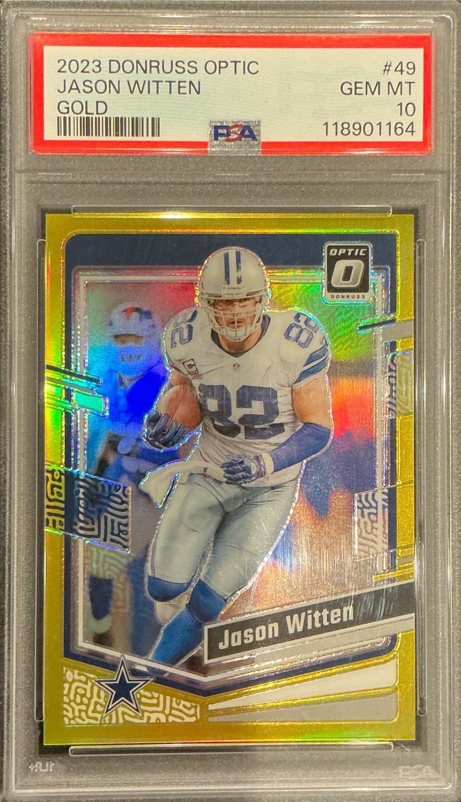 Panini 2023 Donruss Optic Jason Witten Gold Prizm #49 7/10 Cowboys PSA 10. POP 4