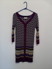 Vtg Y2K Flying Tomatoes Womens Dress Chevron Knit Dress Size L