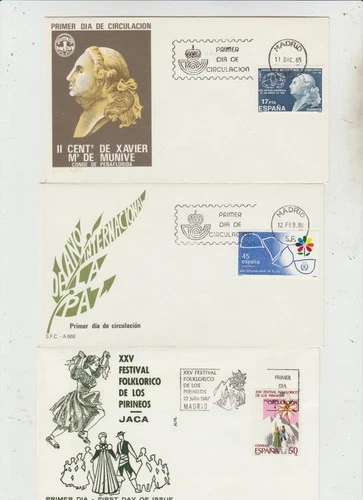Spain 3 FDC 1985 Count of Florida '86 Peace Year '87 Folklore Festival