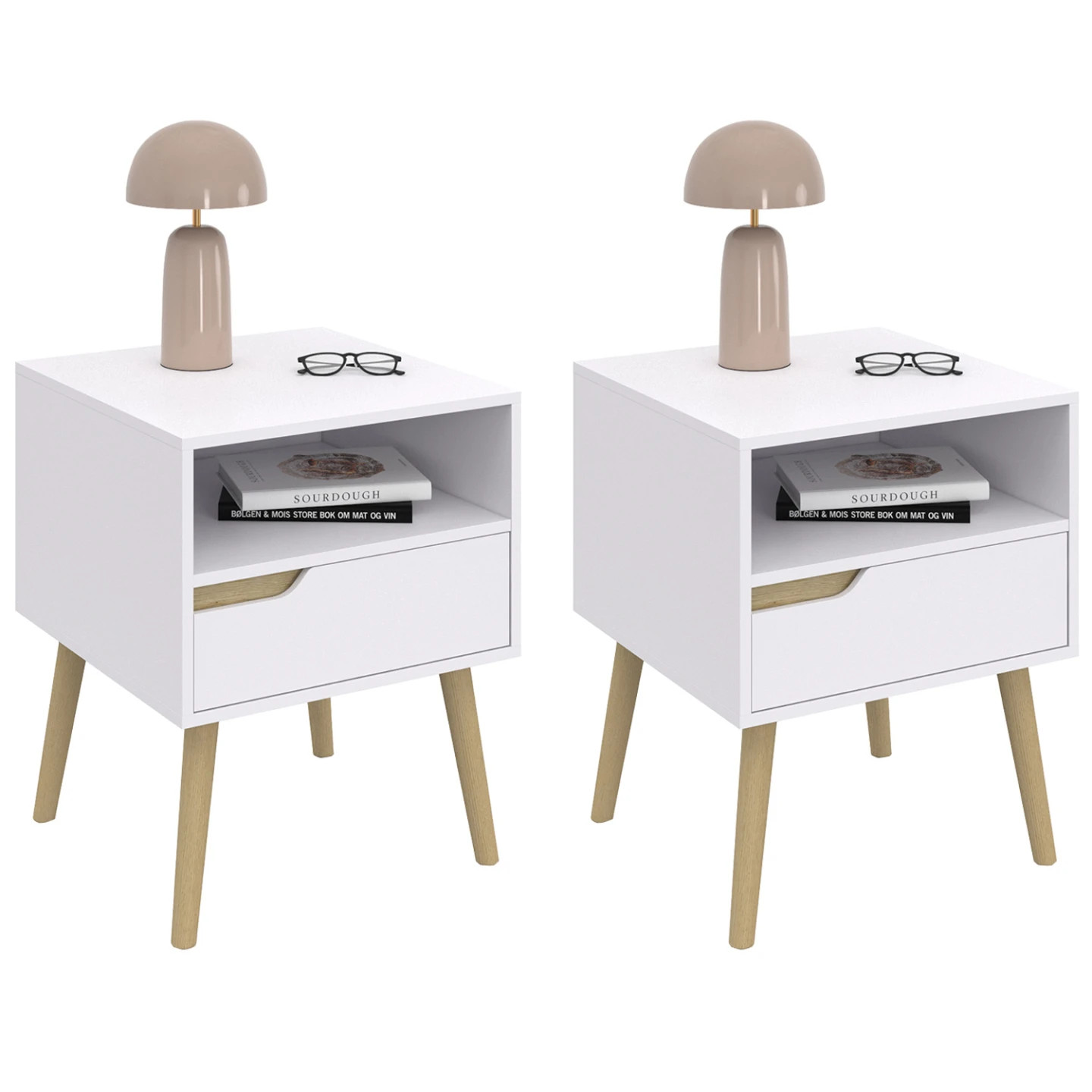 Table de chevet scandinave HELSINKI lot de 2 blanc pour créer un coin lecture cosy dans la chambre