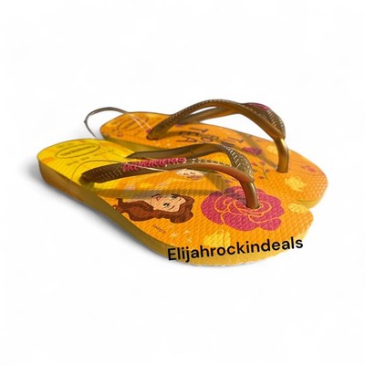 NEW KIDS HAVAIANAS DISNEY BEAUTY AND THE BEAST BELLE FLIP FLOP SANDALS 11/12C