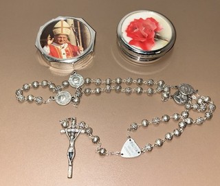 Vintage Rosary Box with Pope John Paul II Image