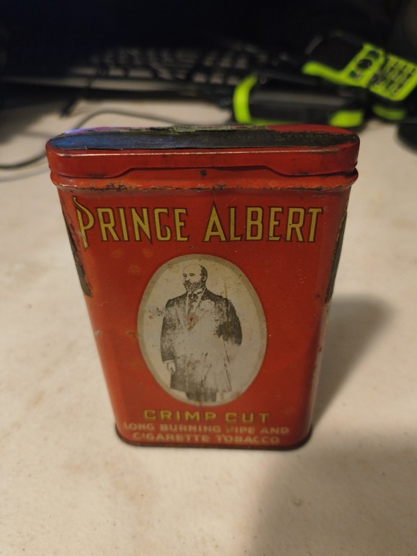 Prince Albert Crimp Cut Pipe Cigarette Tobacco Tin Can Pocket Vintage Metal Red