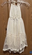 NWOT SHEIN Woman’s Small Dobby Mesh Self Tie Ruffle Ivory Halter Backless Dress