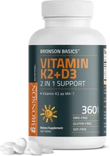 Bronson Basics Vitamin K2 D3 (MK7) Supplement Non-GMO 360 Count (Pack of 1)
