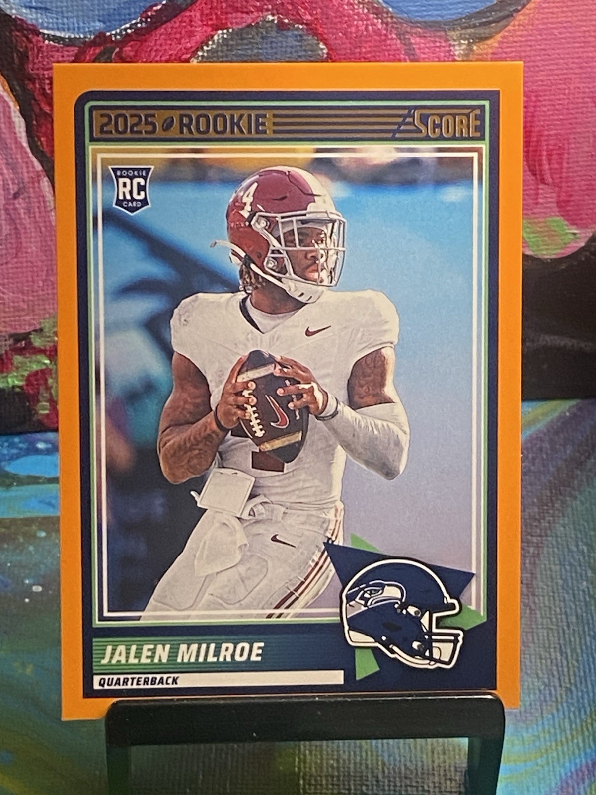 2025 Score Jalen Milroe #29 Rookie Orange Border Parallel SP RC Seahawks