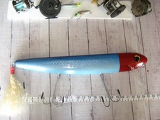 GIANT WOOD FISHING LURE WALL ART DECOR METALIC BLUE RED HEAD & TAIL USA MADE