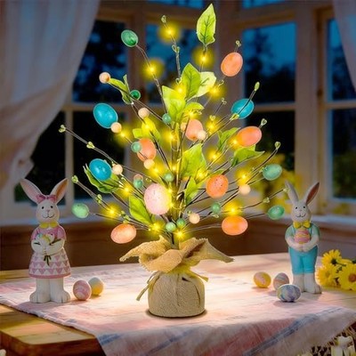 Easter Decorations for Home, 18 Inch Easter Egg Tree with Timer Fairy Lights 