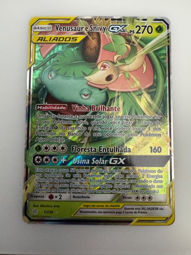 Venusaur & Snivy GX 1/236  Cosmic Eclipse - Tag Team - PORTUGUESE CARD - Pokemon