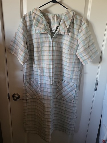 1960s Pink Blue Plaid Day Dress Pockets Shift House Mod Casual Punk Size 20 1/2