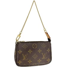 Louis Vuitton Monogram Mini Pochette Accessoires Leather Fabric Brown Pouch 3333