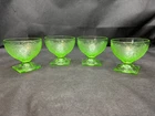 Set of (4) Indiana Glass Co. Horsehsoe Depression Uranium Glass Sherbert Dishes