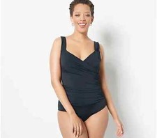 Jantzen Print or Solid Surplice Maillot One- Piece Swimsuit Black Reg 16 A572652
