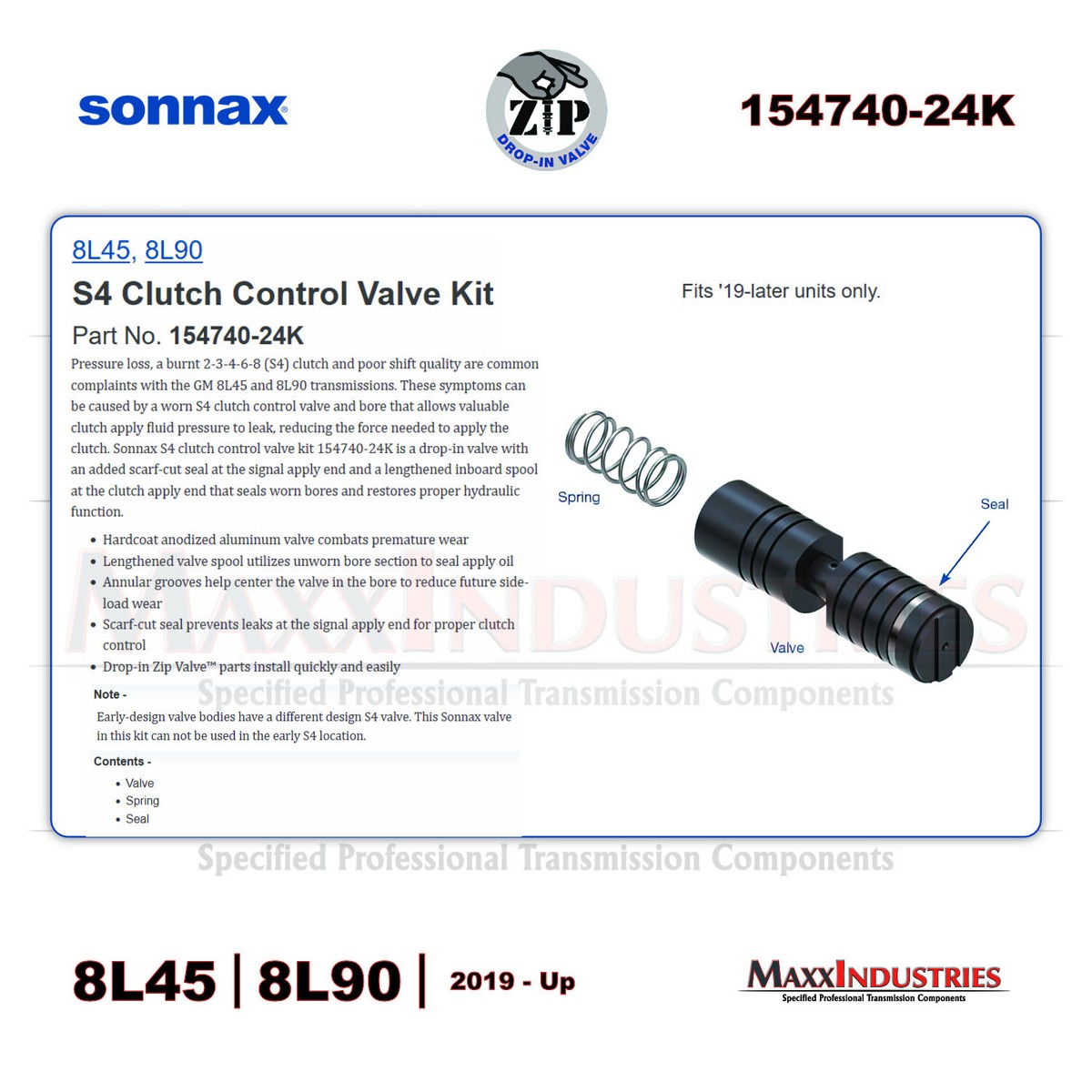 8L45-8L90 Transmission S4 Clutch Control Valve Kit 2019-up Sonnax