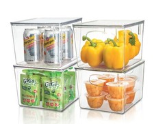 4-Pack Stackable Bins w Lid -Fridge Freezer Organizer -Food Storage Containers