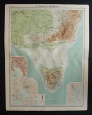 Antique Map: Victoria & Tasmania by John Bartholomew, Times Atlas, 1920