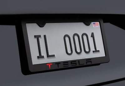 Red & Black Tesla License Plate Frame Black Premium Metal Fits Model Y, Model X