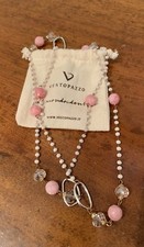 COLLANA LUNGA con PERLE E PERLINE ARTIFICIALI  ROSA E TRASPARENTI - NUOVA